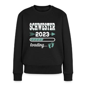 Schwester 2023 Loading Geschwister Geschenk - Frauen Premium Bio Pullover - Schwarz - Vorne - Julia (174cm)