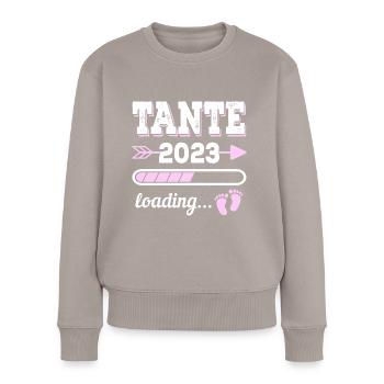 Tante Patentante 2023 Geburt Geschenkidee - Frauen Premium Bio Pullover - Taupe - Vorne - Julia (174cm)