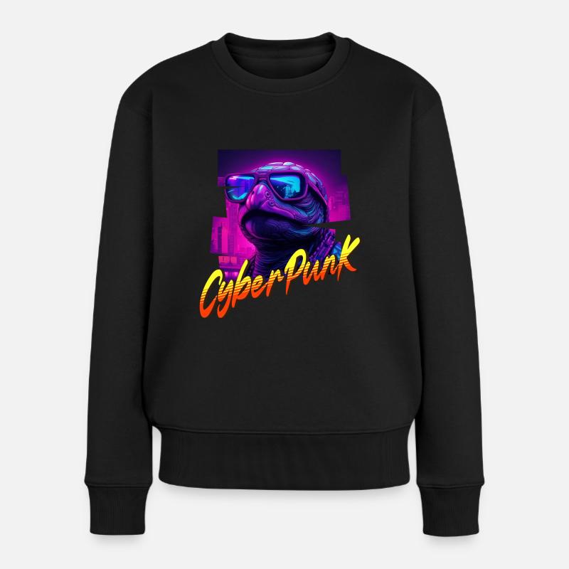 Cyberpunk-Schildkröte - Frauen Premium Bio Pullover - Schwarz
