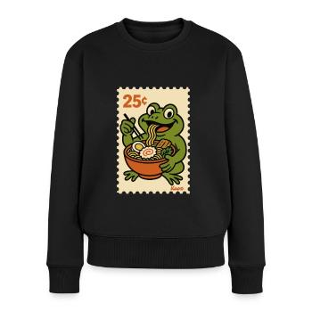 Happy frog with ramen on postage stamp - Women's Premium Organic Jumper - black - Front - Julia (174cm)