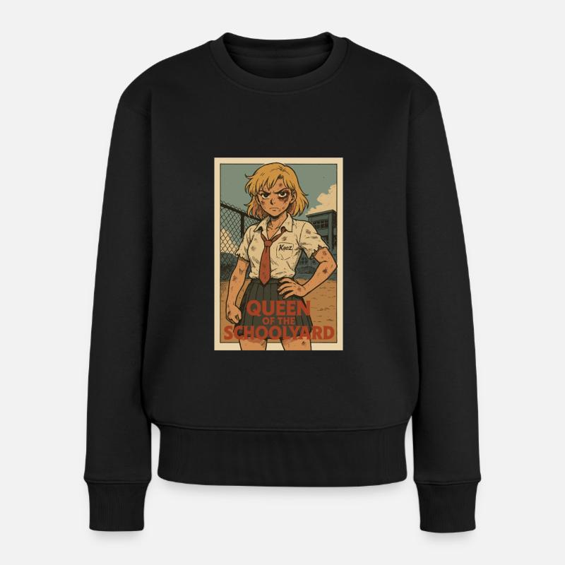 Königin des Schulhof mit Kampfgeist - Frauen Premium Bio Pullover - Schwarz