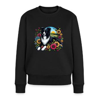 Border Collie Cottage Core Flowers - Pull Premium bio Femme - noir - Devant - Julia (174cm)