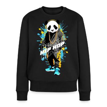 Hip Hop Panda - Frauen Premium Bio Pullover - Schwarz - Vorne - Julia (174cm)