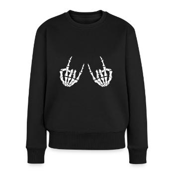 Rock On Skeleton Skelett Hände Gothic - Frauen Premium Bio Pullover - Schwarz - Vorne - Julia (174cm)