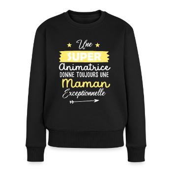 Animatrice future maman cadeau drôle annonce mère - Pull Premium bio Femme - noir - Devant - Julia (174cm)