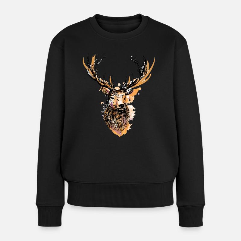 Grosser stolzer Hirsch - Frauen Premium Bio Pullover - Schwarz