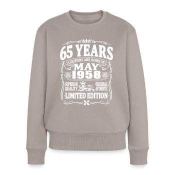 65 years old - Born in May 1958 - Women's Premium Organic Jumper - taupe - Front - Julia (174cm)