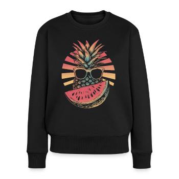 Ananas und Wassermelone - Frauen Premium Bio Pullover - Schwarz - Vorne - Julia (174cm)