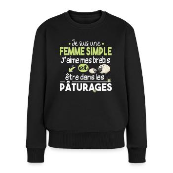 Brebis Mouton Laine Agneau Cadeau Ferme Agricole - Pull Premium bio Femme - noir - Devant - Julia (174cm)