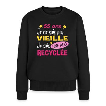 55 ans anniversaire mamie. Fête des Mères humour - Pull Premium bio Femme - noir - Devant - Julia (174cm)