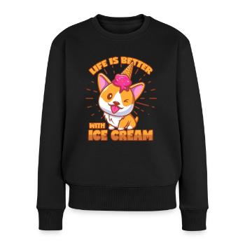 Eis Corgi Shiba Inu Hund Eiswaffel Eisbecher - Frauen Premium Bio Pullover - Schwarz - Vorne - Julia (174cm)