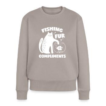 Cat and Fish: Fishing For Compliments - Women's Premium Organic Jumper - taupe - Front - Julia (174cm)