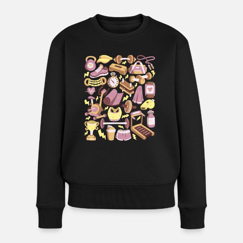 Fitness Doodles Workout Training Cardio Gym - Frauen Premium Bio Pullover - Schwarz