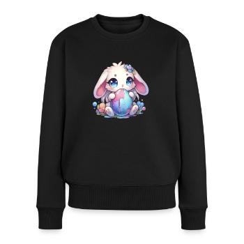 Charmant lapin Chibi avec des fleurs - Pull Premium bio Femme - noir - Devant - Julia (174cm)