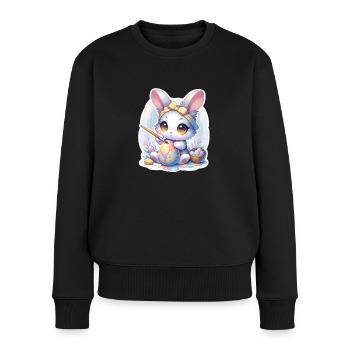 Lapin Chibi doux avec bandeau de cheveux et œufs de Pâques - Pull Premium bio Femme - noir - Devant - Julia (174cm)