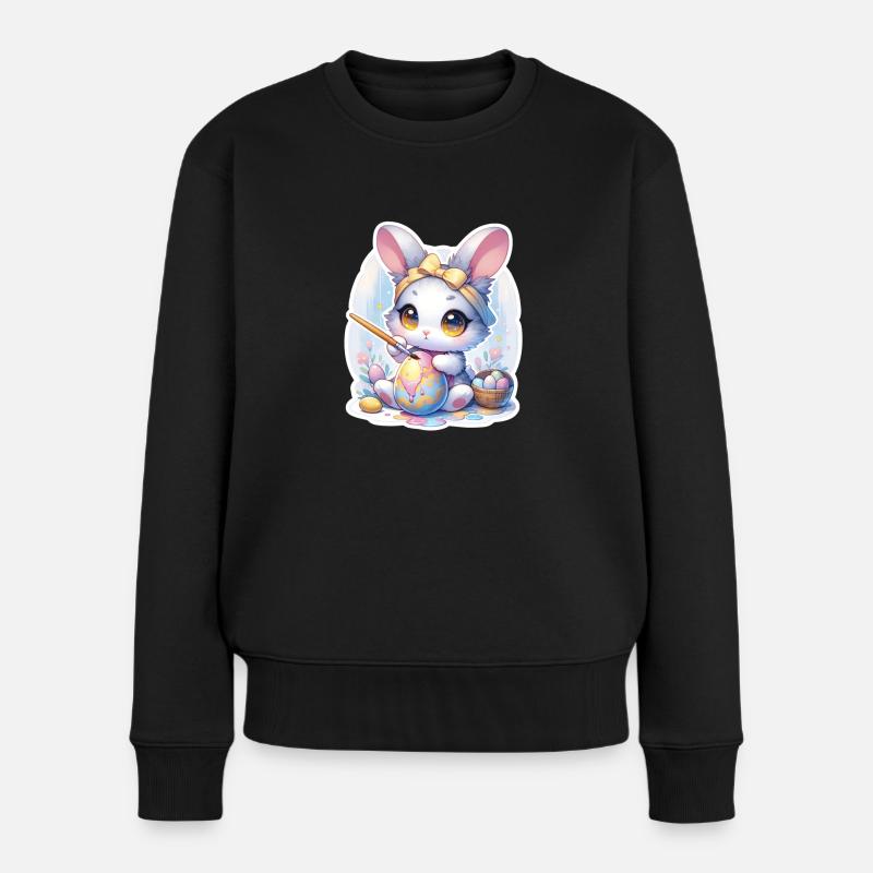 Süßer Chibi-Hase mit Haarband und Ostereiern - Frauen Premium Bio Pullover - Schwarz