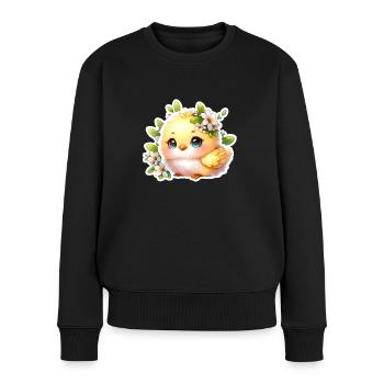 Poussin de Pâques doux avec des fleurs de printemps - Pull Premium bio Femme - noir - Devant - Julia (174cm)