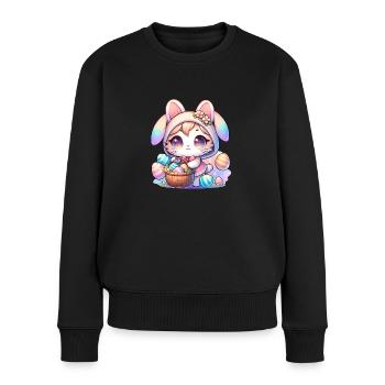 Un chaton avec une tenue de lapin livrant des œufs de Pâques - Pull Premium bio Femme - noir - Devant - Julia (174cm)