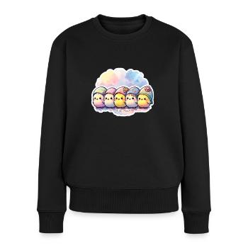 Mignon groupe de poussins avec un œuf de Pâques - Pull Premium bio Femme - noir - Devant - Julia (174cm)