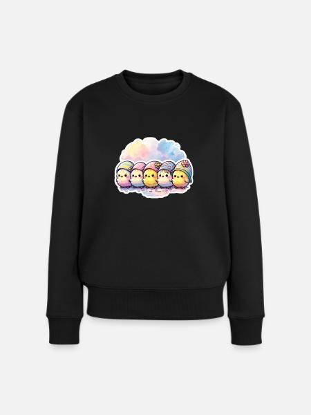 Niedliche Gruppe von Küken mit Osterei - Frauen Premium Bio Pullover - Schwarz