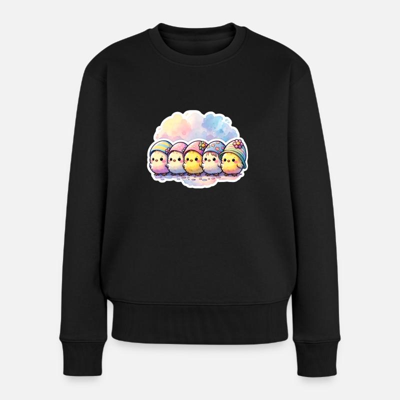 Niedliche Gruppe von Küken mit Osterei - Frauen Premium Bio Pullover - Schwarz