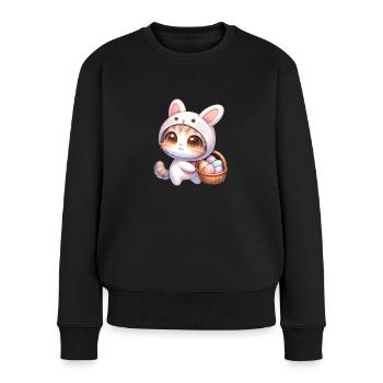 Chat dans une tenue de lapin avec panier de Pâques - Pull Premium bio Femme - noir - Devant - Julia (174cm)