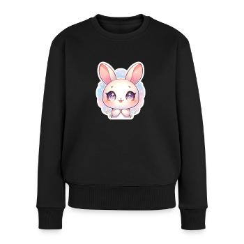 Lapin de Pâques mignon avec de grands yeux violets - Pull Premium bio Femme - noir - Devant - Julia (174cm)
