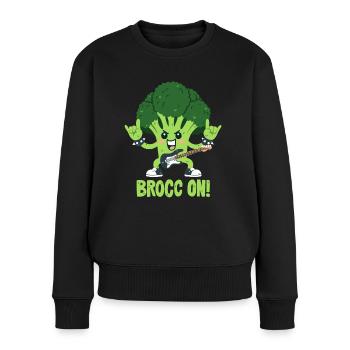 Jeu de mots sur le brocoli - Rock On ! - Pull Premium bio Femme - noir - Devant - Julia (174cm)