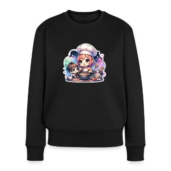 Meisterkochmutter bringt ihrem Kind das Kochen bei - Frauen Premium Bio Pullover - Schwarz - Vorne - Julia (174cm)