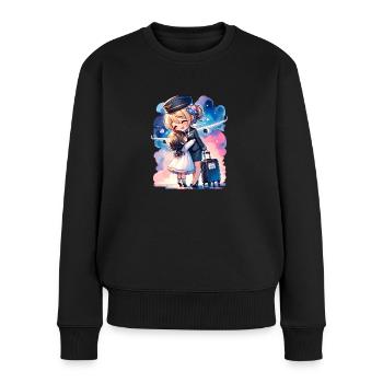 Mère hôtesse de l’air avec sa fille - Pull Premium bio Femme - noir - Devant - Julia (174cm)