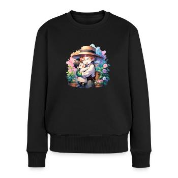 Eine Gärtnermutter umarmt ihren Sohn - Frauen Premium Bio Pullover - Schwarz - Vorne - Julia (174cm)