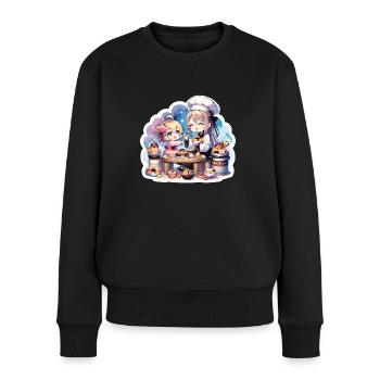 Mère et fille dégustant de délicieuses friandises - Pull Premium bio Femme - noir - Devant - Julia (174cm)