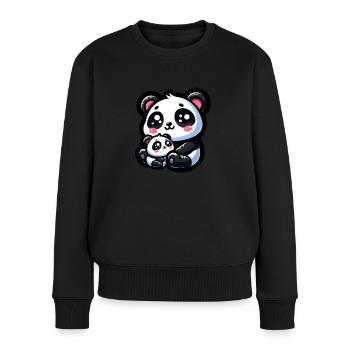 Fière maman panda avec son petit pour la fête des mères - Pull Premium bio Femme - noir - Devant - Julia (174cm)