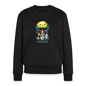 Recycler Chibi Arbre mignon avec corbeille Jour de la Terre - Pull Premium bio Femme - noir - Devant - Julia (174cm)