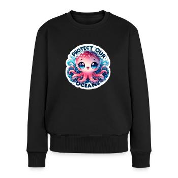 Protect Our Oceans Chibi Cute Octopus Earth Day - Women's Premium Organic Jumper - black - Front - Julia (174cm)