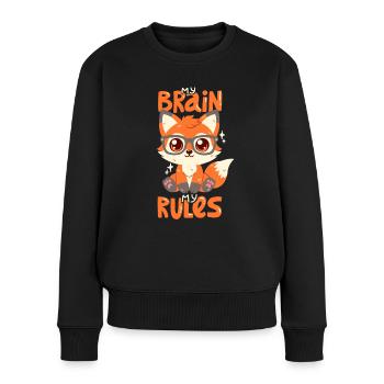 Mein Gehirn, meine Regeln - Frauen Premium Bio Pullover - Schwarz - Vorne - Julia (174cm)