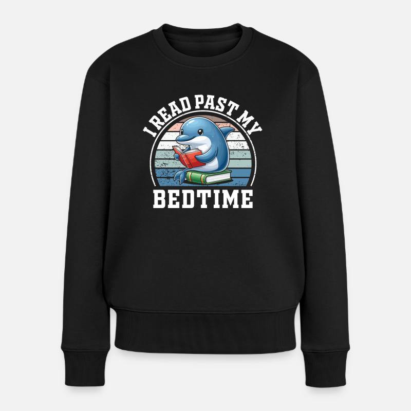 Ich Lese Nach Der Schlafenszeit Lesen Delfin - Frauen Premium Bio Pullover - Schwarz