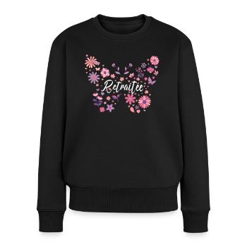 Papillon Jeune Retraitée Femme Retraite - Pull Premium bio Femme - noir - Devant - Julia (174cm)