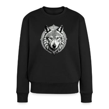 Wolf mit keltischem Knoten 01 - Frauen Premium Bio Pullover - Schwarz - Vorne - Julia (174cm)