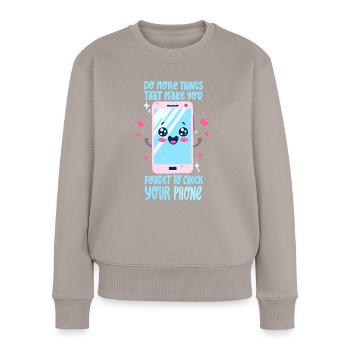 Smartphone Spruch - Frauen Premium Bio Pullover - Taupe - Vorne - Julia (174cm)
