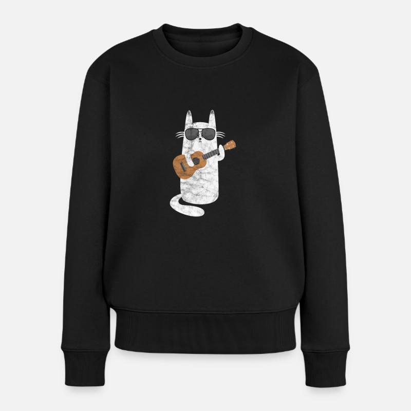 Ukulele Katze - Frauen Premium Bio Pullover - Schwarz