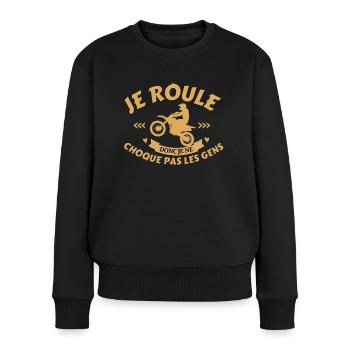 Je roule le moto, biker,Vélo - Pull Premium bio Femme - noir - Devant - Julia (174cm)