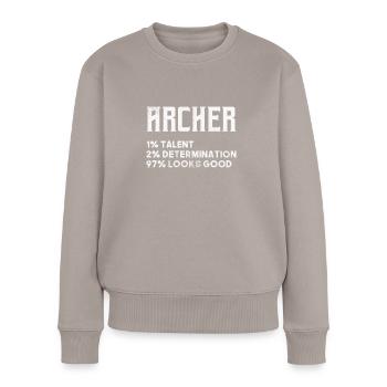Bogenschiessen Bogenschütze Bogen Pfeil Geschenk - Frauen Premium Bio Pullover - Taupe - Vorne - Julia (174cm)