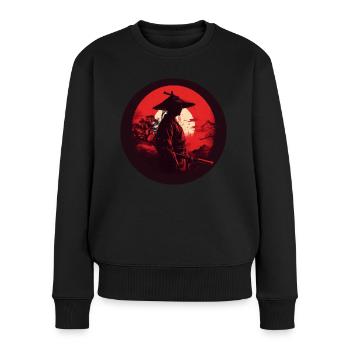 Samouraï à l’épée katana rouge silhouette de soleil - Pull Premium bio Femme - noir - Devant - Julia (174cm)