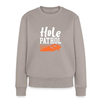 Cornhole Beanbag Sackloch Geschenk - Frauen Premium Bio Pullover - Taupe - Vorne - Julia (174cm)