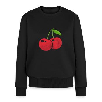 Kirsche - Frauen Premium Bio Pullover - Schwarz - Vorne - Julia (174cm)