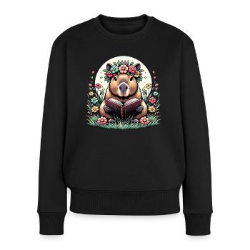 Niedliches Capybara-Lesebuch - Frauen Premium Bio Pullover - Schwarz - Vorne - Julia (174cm)