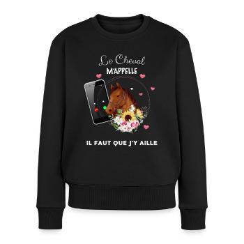 Cavalière humour le cheval m'appelle - Pull Premium bio Femme - noir - Devant - Julia (174cm)