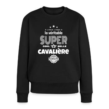 super cavalière 100% parfaite humour - Pull Premium bio Femme - noir - Devant - Julia (174cm)