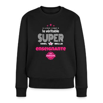 super enseignante 100% parfaite humour - Pull Premium bio Femme - noir - Devant - Julia (174cm)